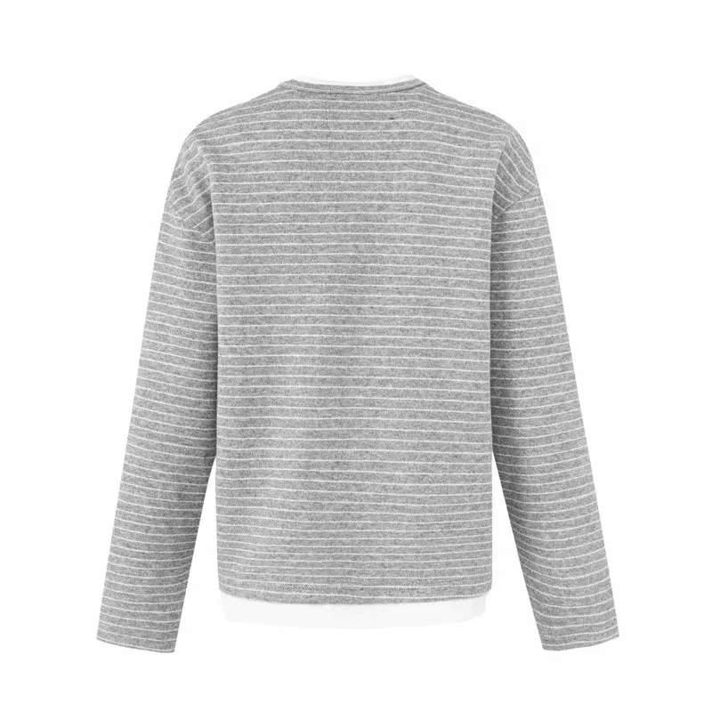 Damen Gestreiftes Langarm-Henley-Shirt mit Knopfleiste und Lagenlook Nord Taschen