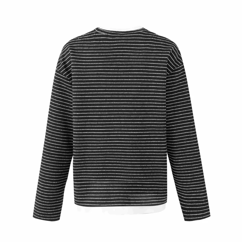 Damen Gestreiftes Langarm-Henley-Shirt mit Knopfleiste und Lagenlook Nord Taschen