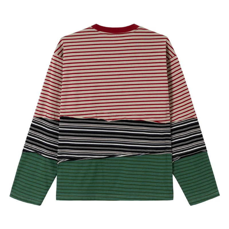 Damen Gestreiftes Langarm-Cropped-Shirt mit Colorblock und Rundhalsausschnitt Nord Taschen