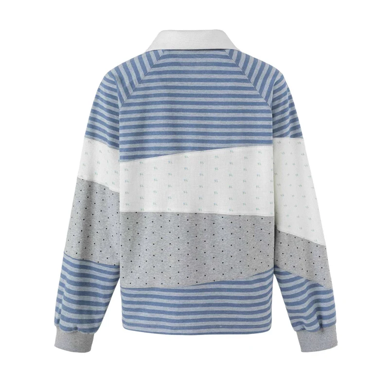 Damen Gestreifter Rugby-Pullover mit großem Kentkragen und Colourblock-Struktur Nord Taschen
