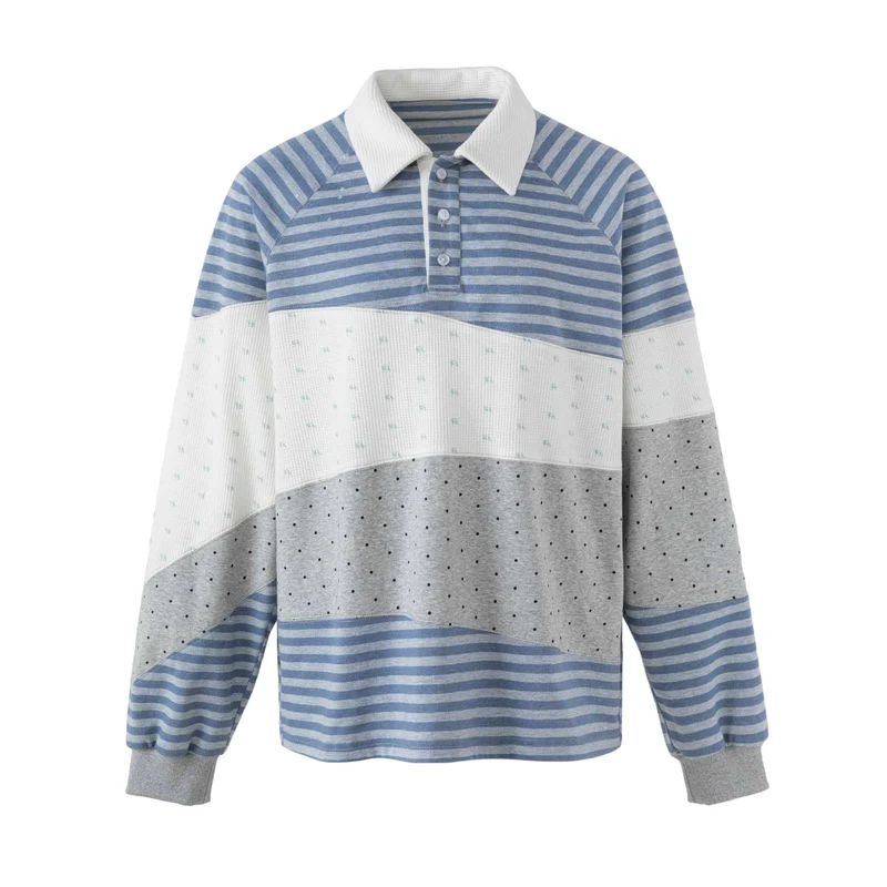 Damen Gestreifter Rugby-Pullover mit großem Kentkragen und Colourblock-Struktur Nord Taschen