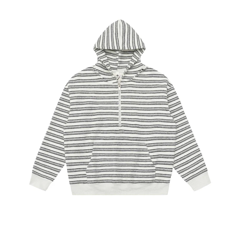 Unisex Gestreiftes Kapuzensweatshirt mit halbem Reißverschluss und Kängurutasche Nord Taschen