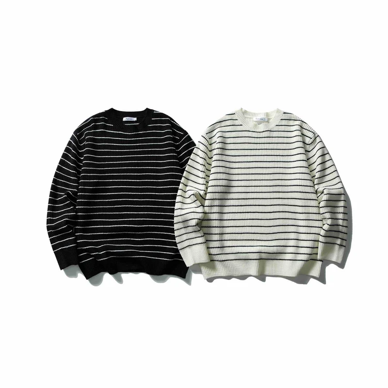 Unisex Gestreifter Strickpullover im Breton‑Look mit grober Rippstruktur und Rundhalsausschnitt Nord Taschen