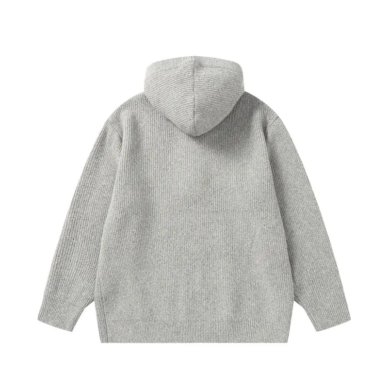 Unisex Gerippter Strick-Hoodie mit Halbknopfblende und Oversize-Schnitt Nord Taschen