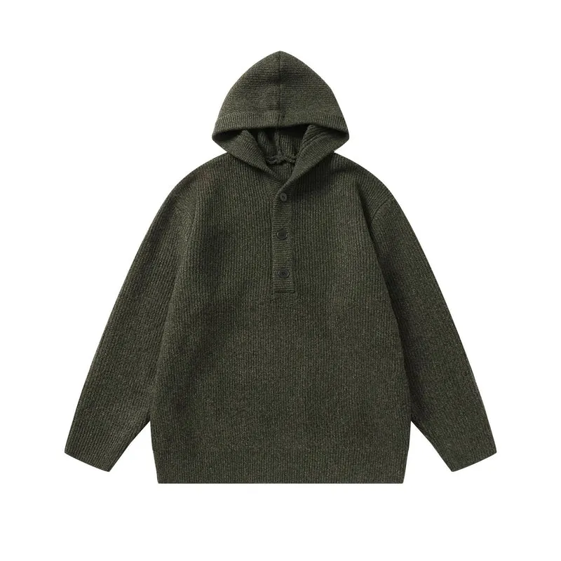 Unisex Gerippter Strick-Hoodie mit Halbknopfblende und Oversize-Schnitt Nord Taschen