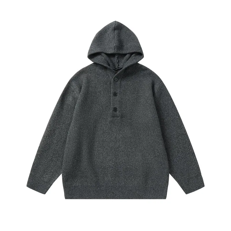 Unisex Gerippter Strick-Hoodie mit Halbknopfblende und Oversize-Schnitt Nord Taschen