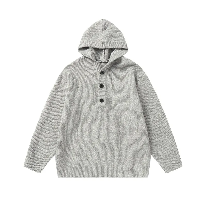 Unisex Gerippter Strick-Hoodie mit Halbknopfblende und Oversize-Schnitt Nord Taschen