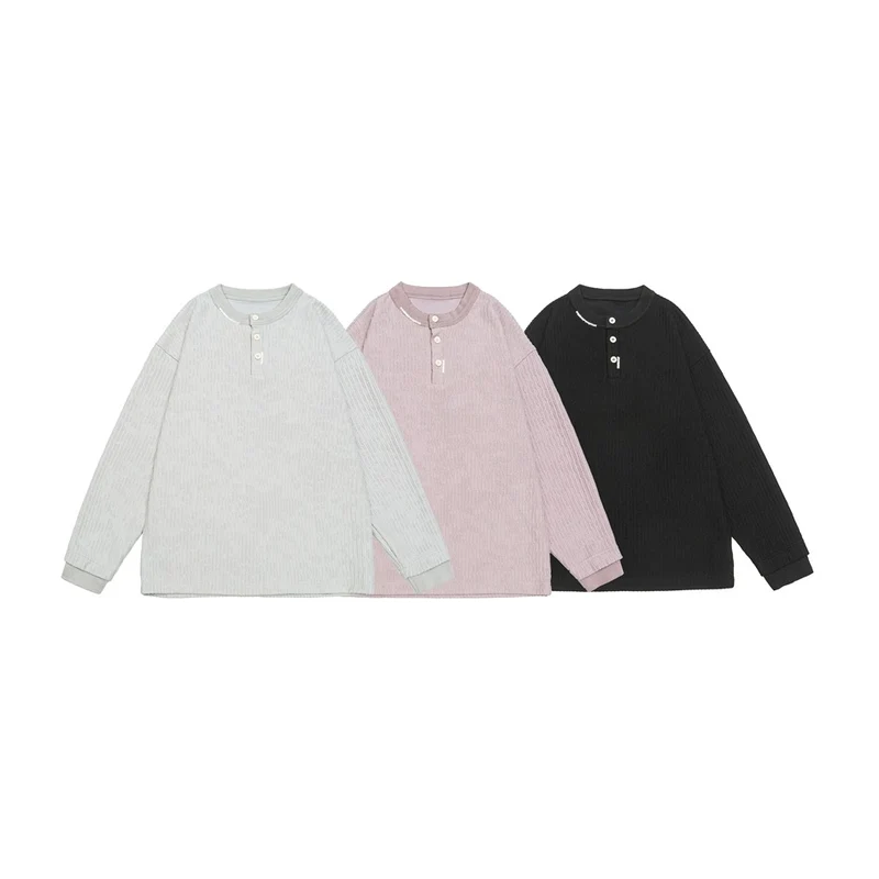 Unisex Gerippter Oversize-Henley-Pullover mit Knopfleiste Nord Taschen