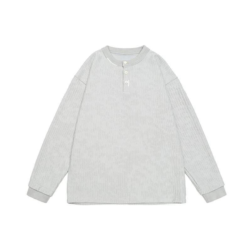 Unisex Gerippter Oversize-Henley-Pullover mit Knopfleiste Nord Taschen