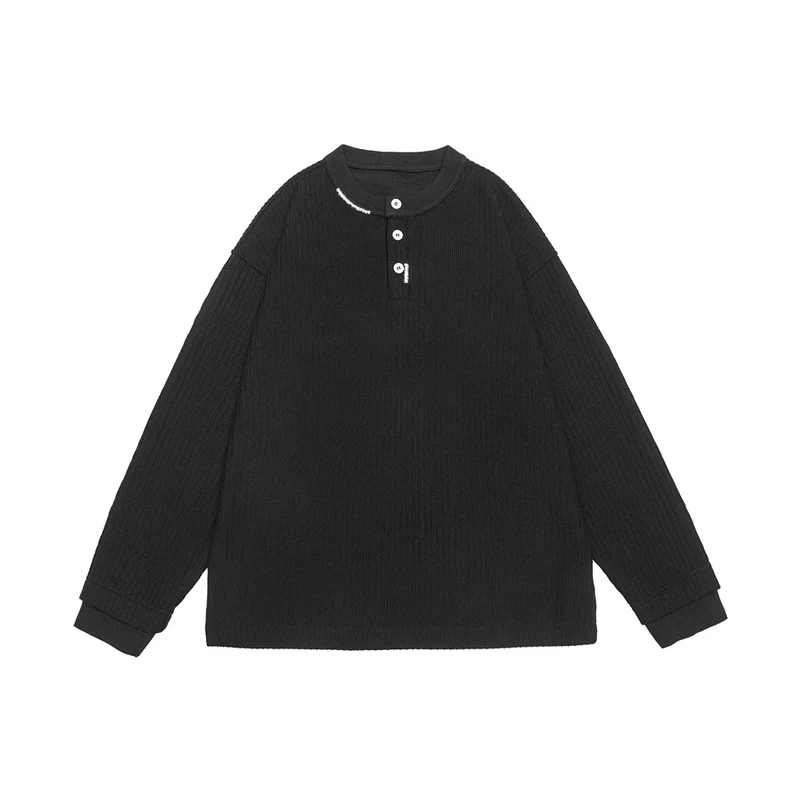 Unisex Gerippter Oversize-Henley-Pullover mit Knopfleiste Nord Taschen