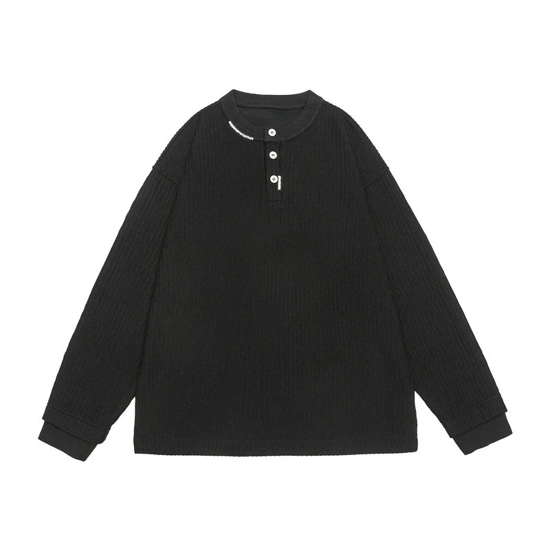 Unisex Gerippter Henley-Pullover mit Knopfleiste Oversize-Schnitt Nord Taschen