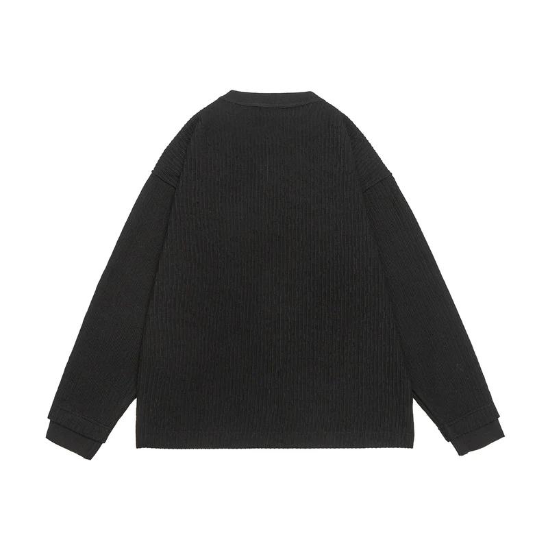 Unisex Gerippter Henley-Pullover mit Knopfleiste Oversize-Schnitt Nord Taschen