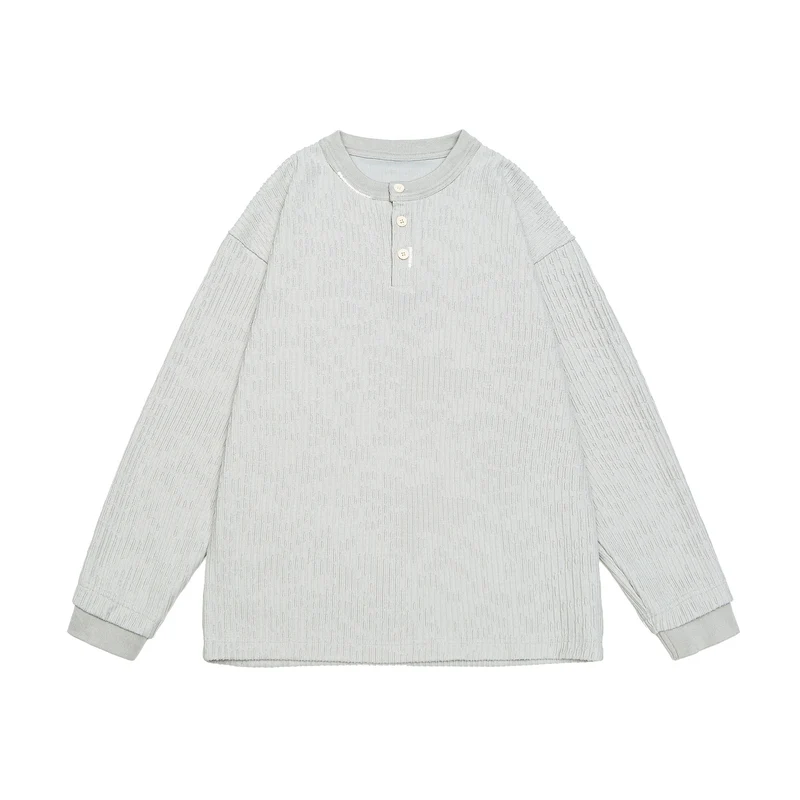 Unisex Gerippter Henley-Pullover mit Knopfleiste Oversize-Schnitt Nord Taschen