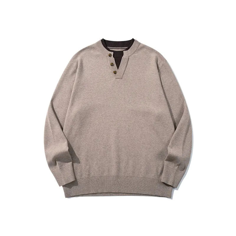 Unisex Gerippter Baumwollmix-Pullover mit Henley-Knopfleiste und Relaxed-Schnitt Nord Taschen