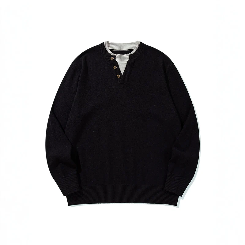 Unisex Gerippter Baumwollmix-Pullover mit Henley-Knopfleiste und Relaxed-Schnitt Nord Taschen