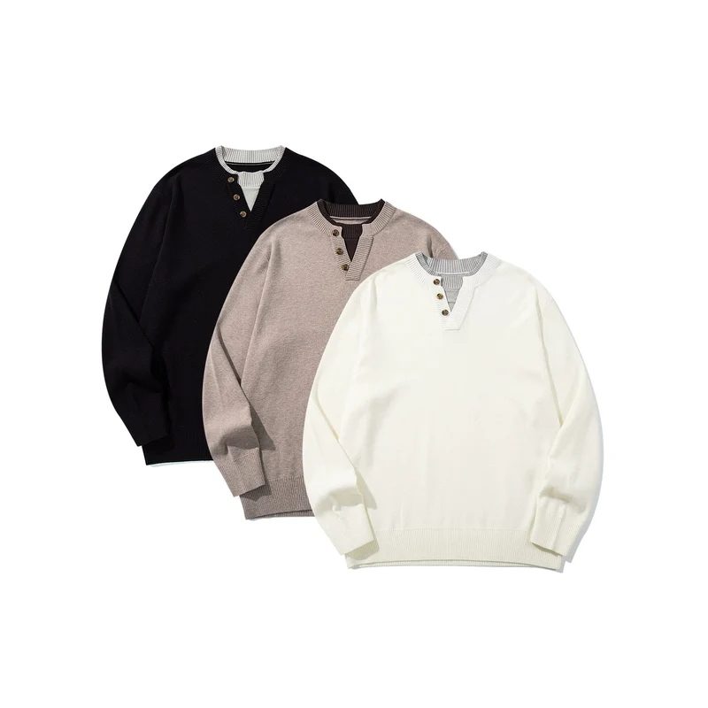 Unisex Gerippter Baumwollmix-Pullover mit Henley-Knopfleiste und Relaxed-Schnitt Nord Taschen