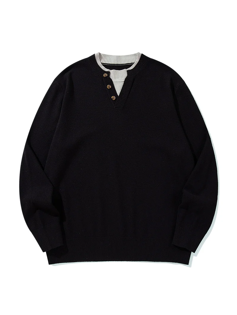 Unisex Gerippter Baumwollmix-Pullover mit Henley-Knopfleiste und Relaxed-Schnitt Nord Taschen