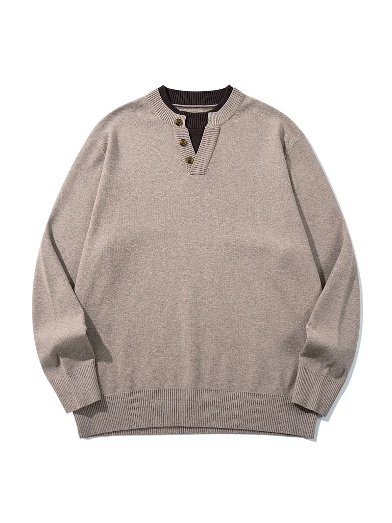 Unisex Gerippter Baumwollmix-Pullover mit Henley-Knopfleiste und Relaxed-Schnitt Nord Taschen