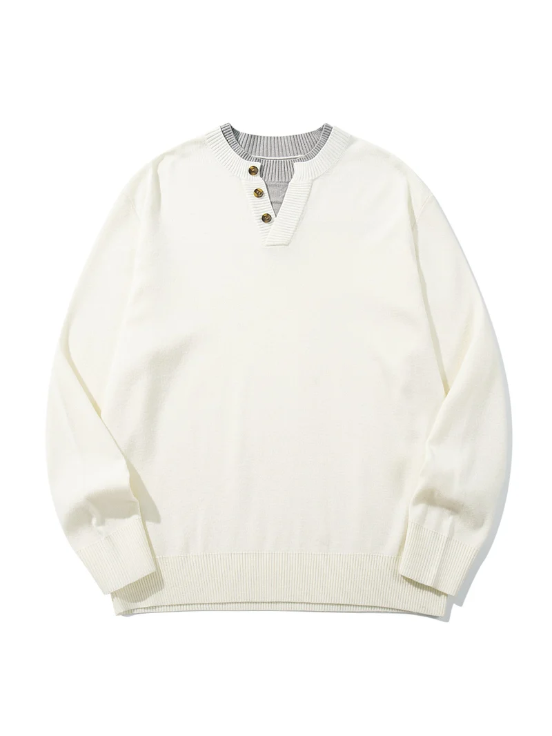 Unisex Gerippter Baumwollmix-Pullover mit Henley-Knopfleiste und Relaxed-Schnitt Nord Taschen