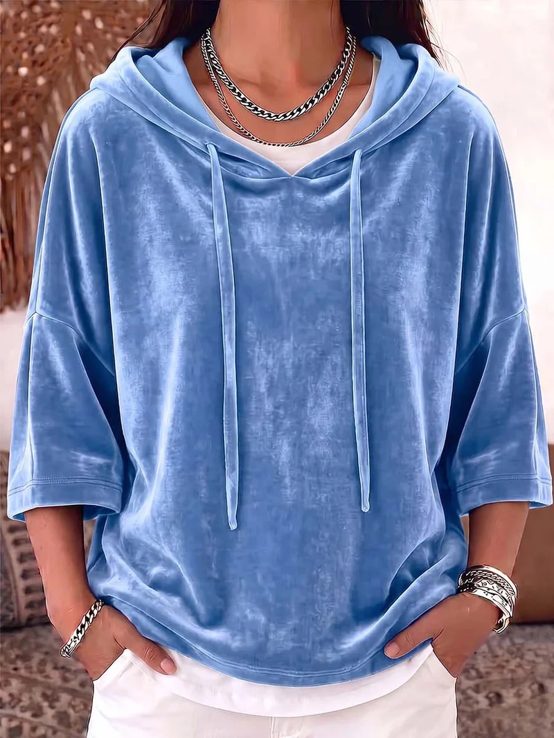 Damen Samt-Kapuzenpullover mit Oversize-Schnitt und Dreiviertelärmeln Nord Taschen