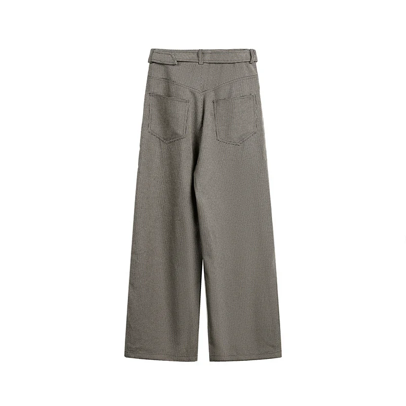 Damen Weite High‑Waist Culotte‑Hose mit Bindegürtel und Glencheck‑Muster Nord Taschen