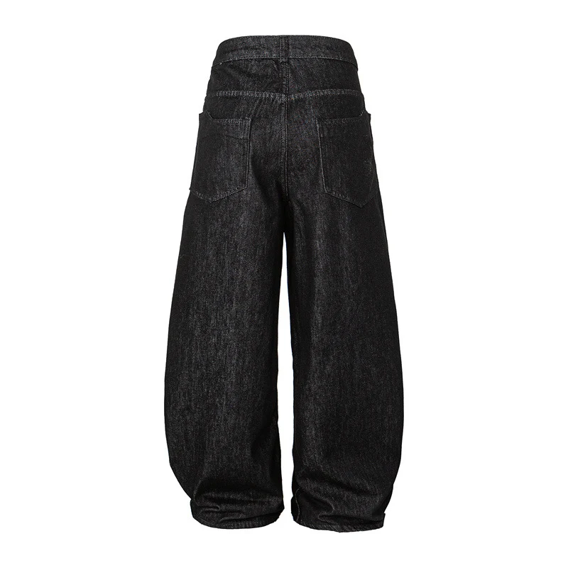 Damen Weite Harem-Denimhose mit hoher Taille und ballonförmigem Bein Nord Taschen