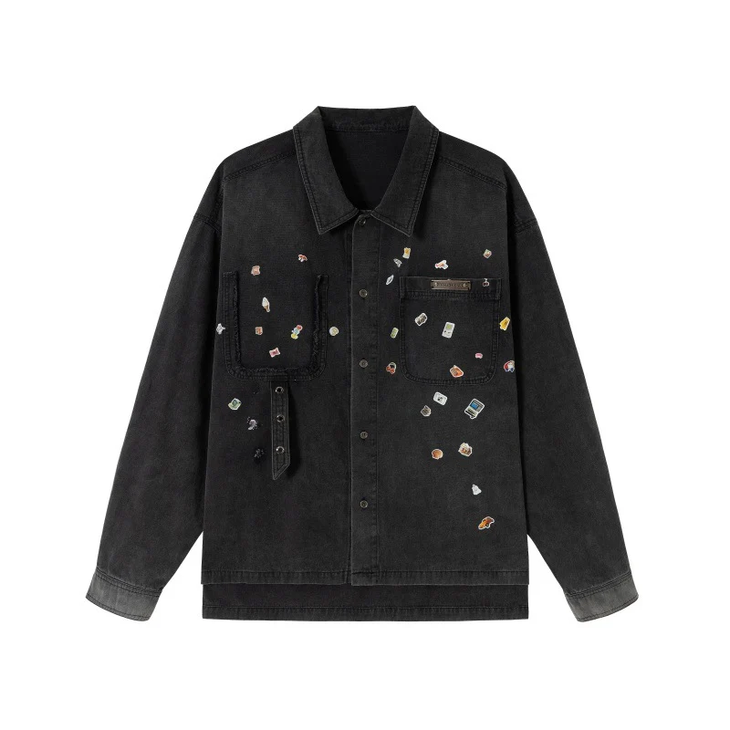 Herren Overshirt aus Denim mit aufgesetzten Pin-Patches und Used-Details Nord Taschen