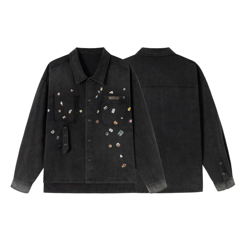 Herren Overshirt aus Denim mit aufgesetzten Pin-Patches und Used-Details Nord Taschen