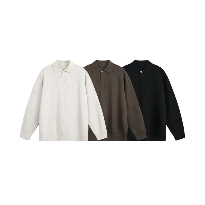 Herren Lockerer Strick-Polo-Pullover mit Knopfblende und Oversize-Schnitt Nord Taschen