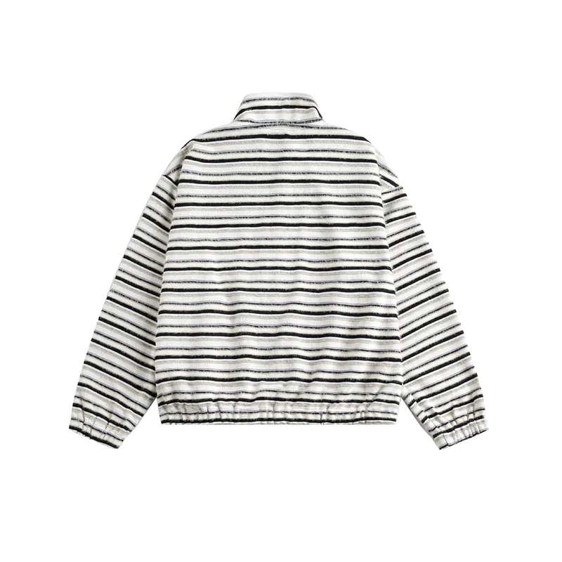 Damen Gestreifte Sweatjacke mit Stehkragen, Reißverschluss und elastischem Saum Nord Taschen
