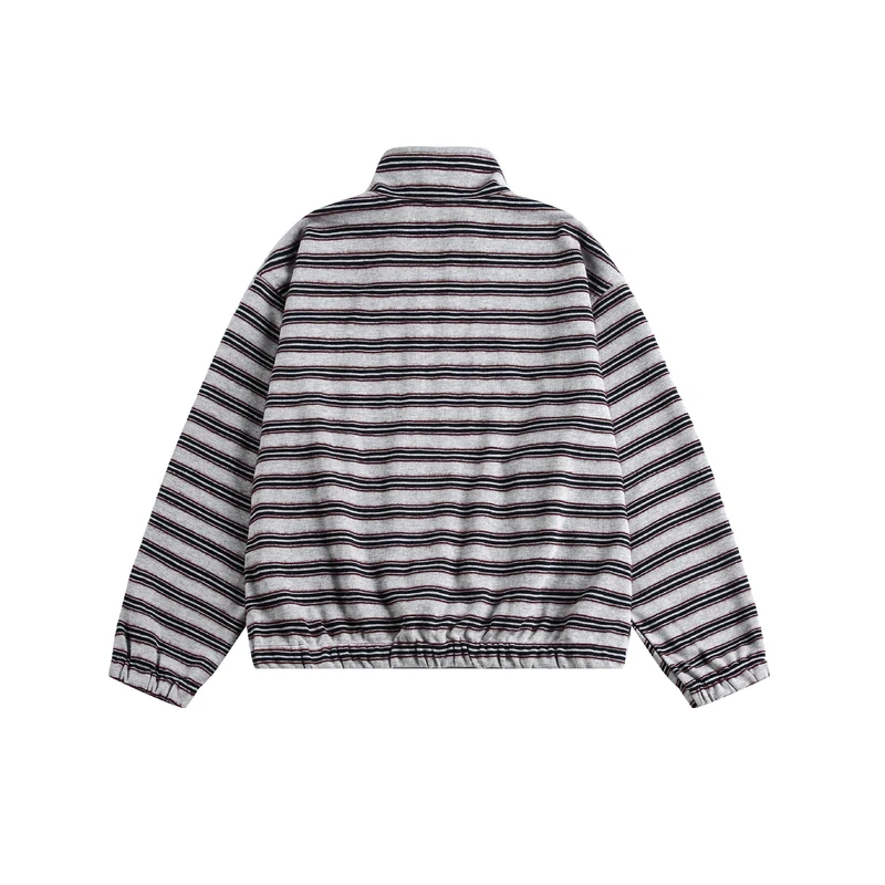 Damen Gestreifte Sweatjacke mit Stehkragen, Reißverschluss und elastischem Saum Nord Taschen