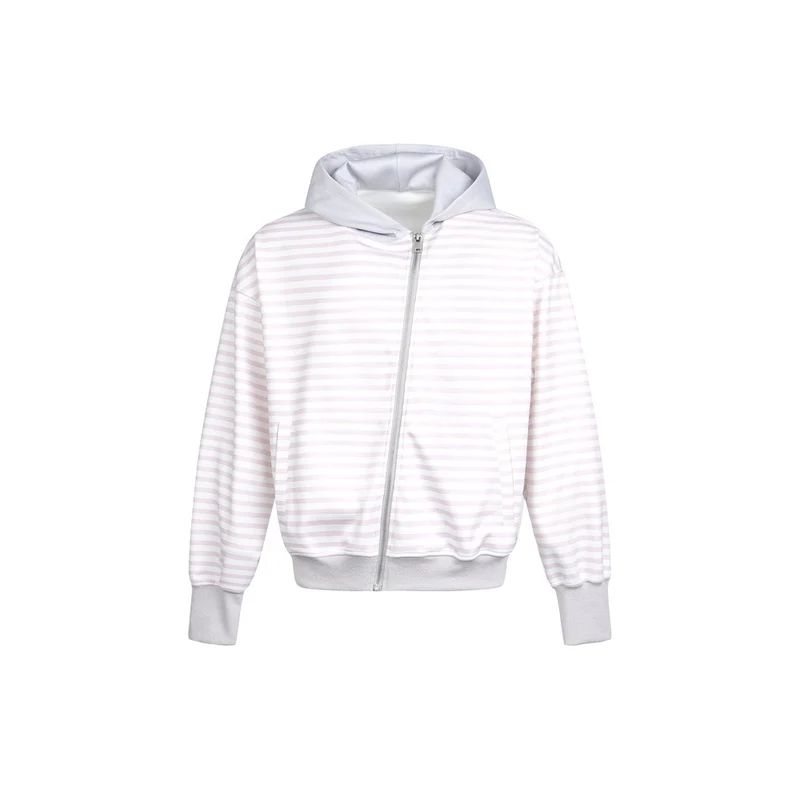Damen Gestreifte Kapuzen-Zipjacke im Boxy‑Cut mit Rippbündchen und verdeckten Nahttaschen Nord Taschen