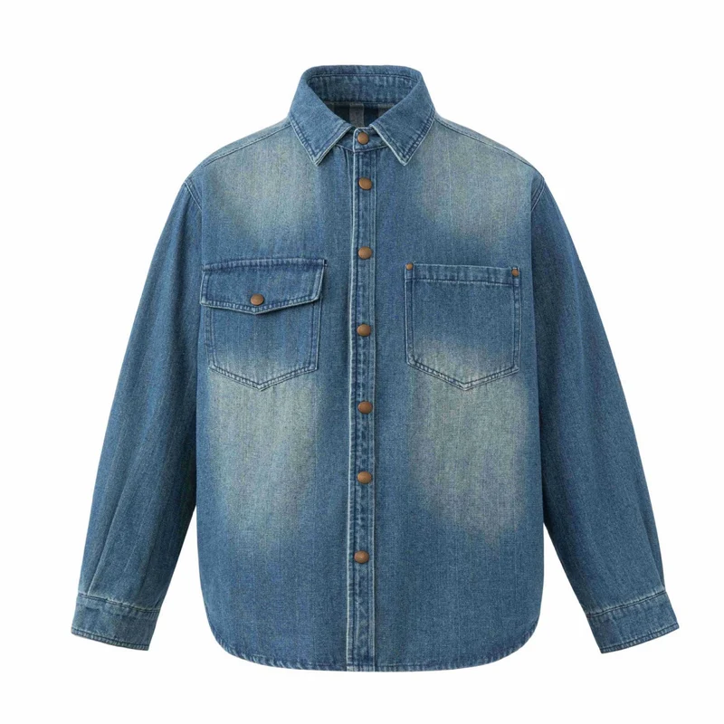 Unisex Oversize Denim‑Hemdjacke mit Druckknopfleiste und aufgesetzten Brusttaschen Nord Taschen