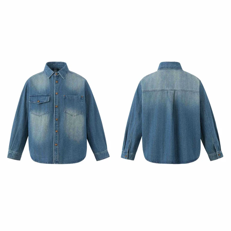 Unisex Oversize Denim‑Hemdjacke mit Druckknopfleiste und aufgesetzten Brusttaschen Nord Taschen