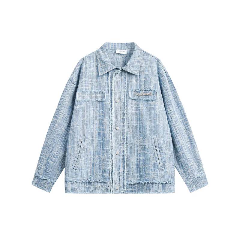 Unisex Oversize-Denim-Blouson mit fransigen Kanten und Druckknopfleiste Nord Taschen