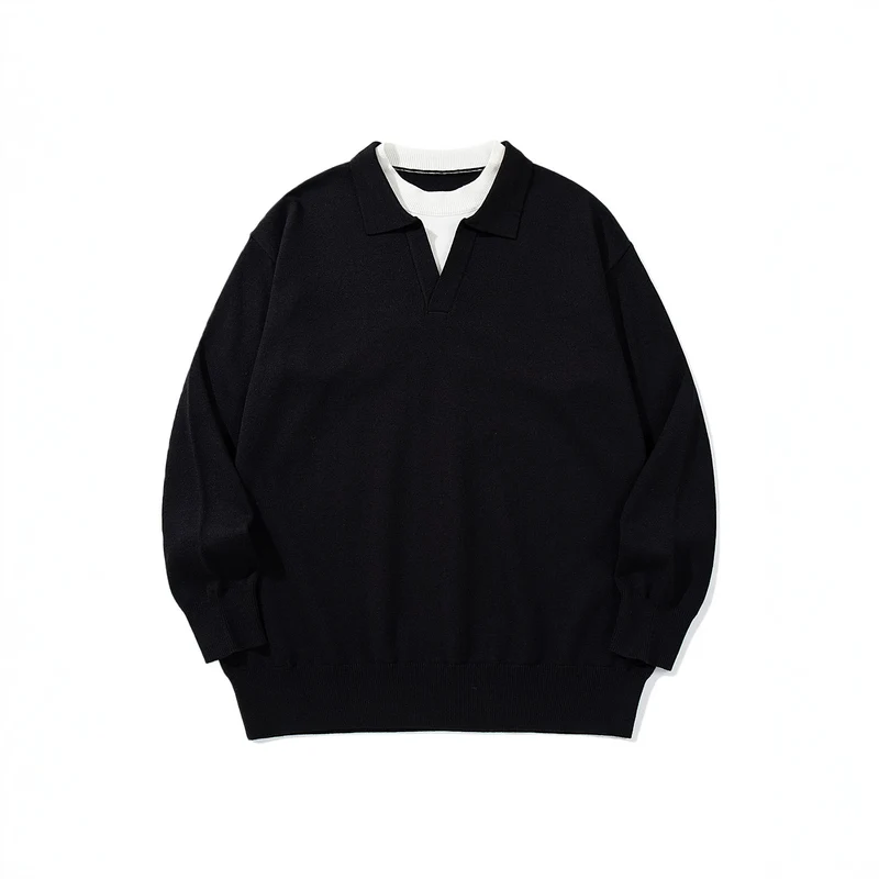 Unisex Feinstrick-Polo mit V‑Ausschnitt‑Cutout und integriertem Rollkragen-Layer Nord Taschen