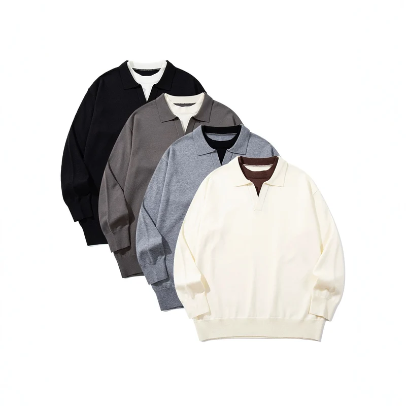 Unisex Feinstrick-Polo mit V‑Ausschnitt‑Cutout und integriertem Rollkragen-Layer Nord Taschen