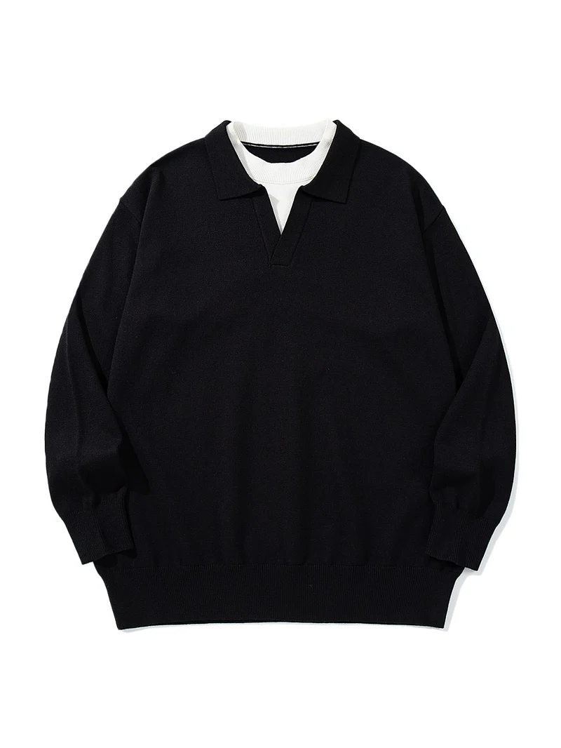 Unisex Feinstrick-Polo mit V‑Ausschnitt‑Cutout und integriertem Rollkragen-Layer Nord Taschen