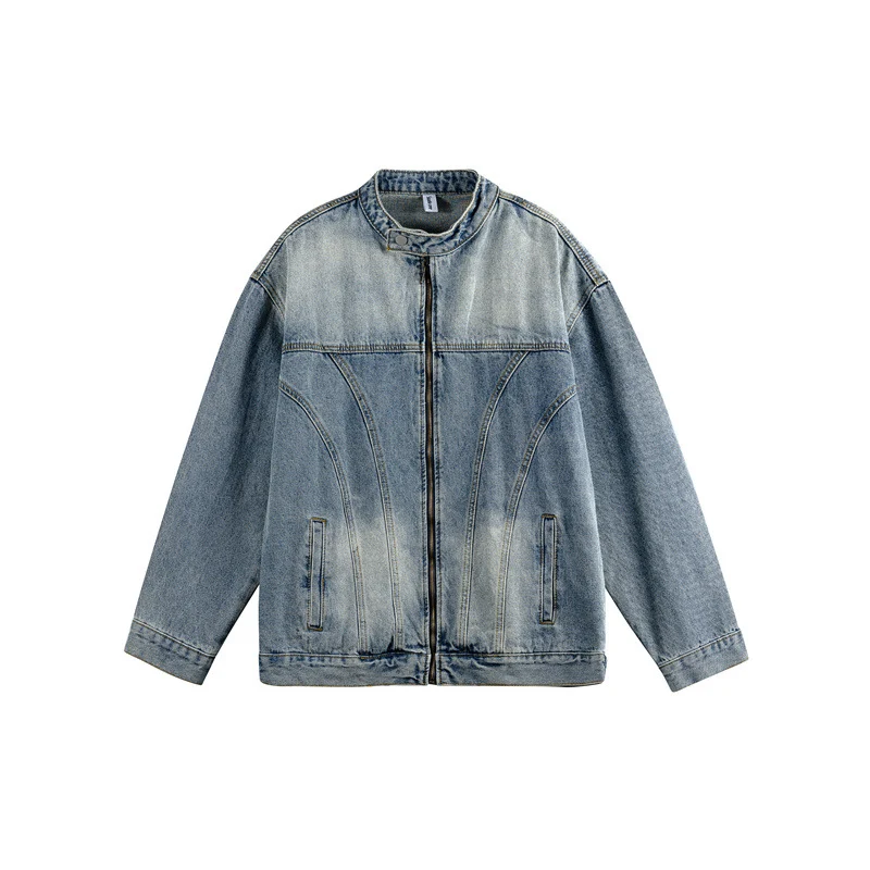 Unisex Boxy-Jeansjacke im Workwear-Stil mit geschwungener Teilnaht und Stehkragen Nord Taschen