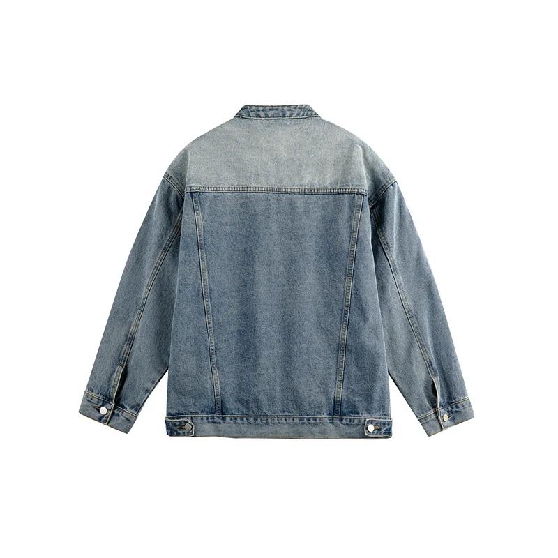 Unisex Boxy-Jeansjacke im Workwear-Stil mit geschwungener Teilnaht und Stehkragen Nord Taschen