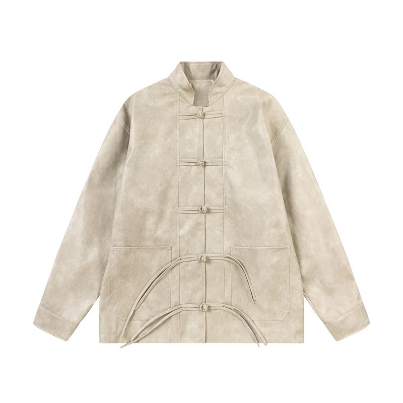 Unisex Asiatisch inspiriertes Oversize-Jackett mit Mandarinkragen und Knotenverschlüssen Nord Taschen