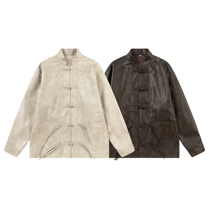Unisex Asiatisch inspiriertes Oversize-Jackett mit Mandarinkragen und Knotenverschlüssen Nord Taschen