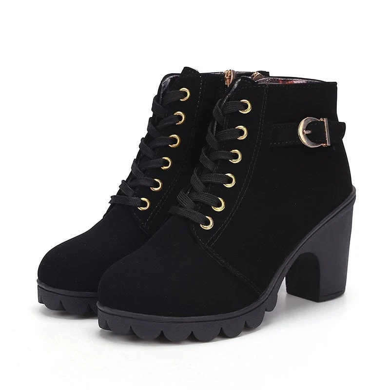 Damen Stiefeletten mit Blockabsatz und Schnürung