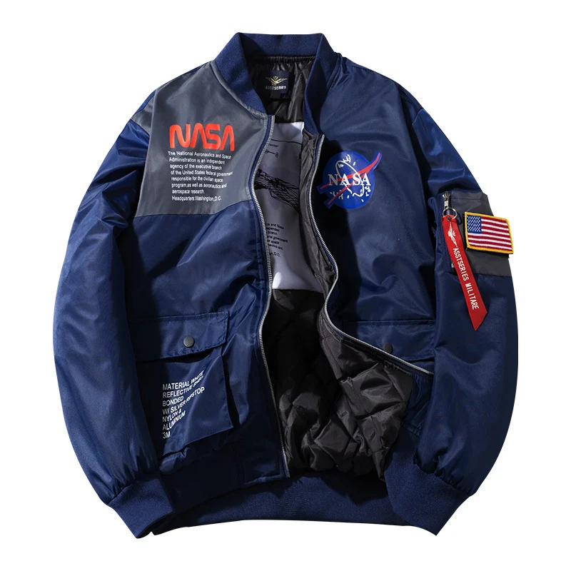 Herren Modische Bomberjacke mit authentischen NASA-Patches