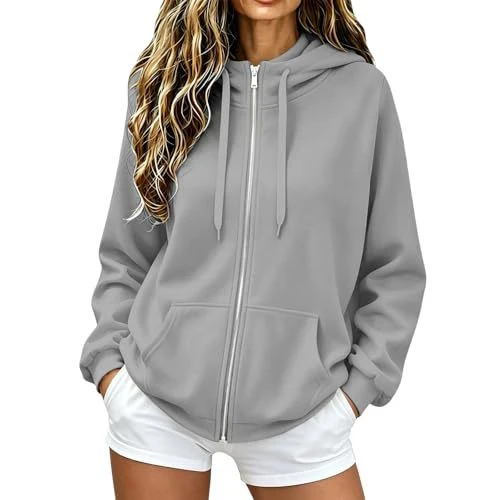 Damen Oversize-Zip-Hoodie aus Microfleece mit Kängurutaschen Nord Taschen