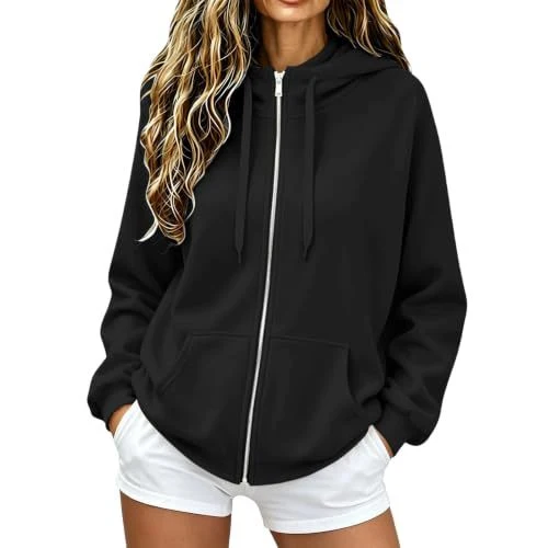 Damen Oversize-Zip-Hoodie aus Microfleece mit Kängurutaschen Nord Taschen