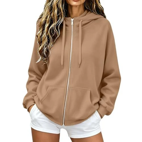 Damen Oversize-Zip-Hoodie aus Microfleece mit Kängurutaschen Nord Taschen
