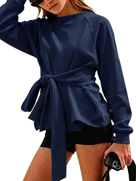 Damen Oversize-Sweatshirt mit Wickelgürtel, Schößchen und Raglanärmeln Nord Taschen