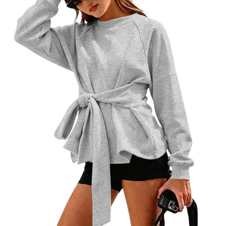 Damen Oversize-Sweatshirt mit Wickelgürtel, Schößchen und Raglanärmeln Nord Taschen