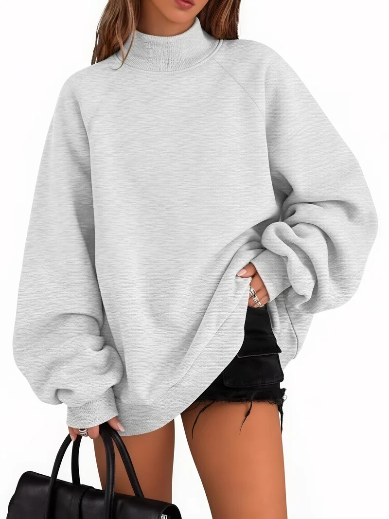 Damen Oversize-Sweatshirt mit Stehkragen und Raglanärmeln Nord Taschen